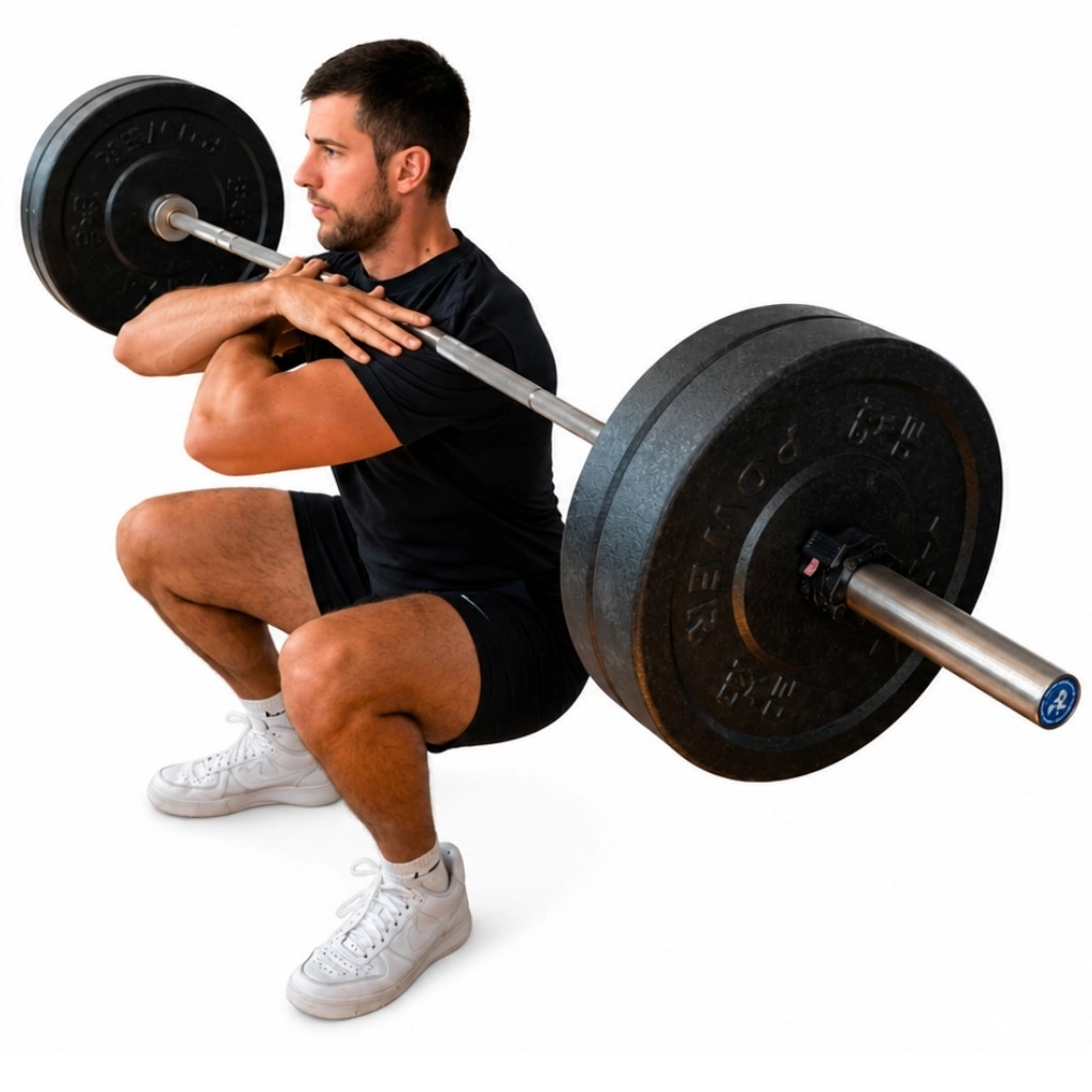 Personal trainer Petar Vrečko performing a front squat during a strength training session in Opatija.